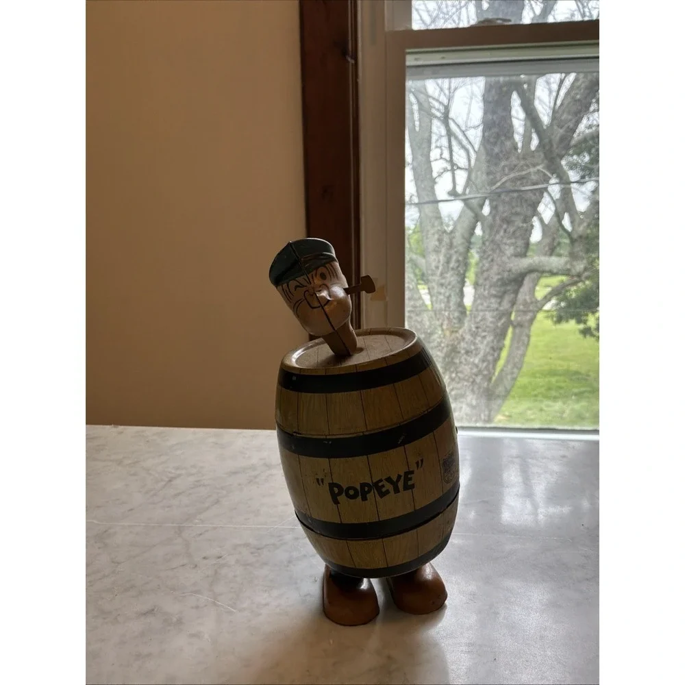 Vintage J. Chein Popeye in a Barrel Tin Litho Wind-Up Dancing Toy 1930s WORKS!!